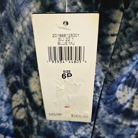 NWT LAUREN RALPH LAUREN PETITE LINEN BLUE PATCHWORK HANDKERCHIEF HEM DRESS 6P - Picture 12 of 15